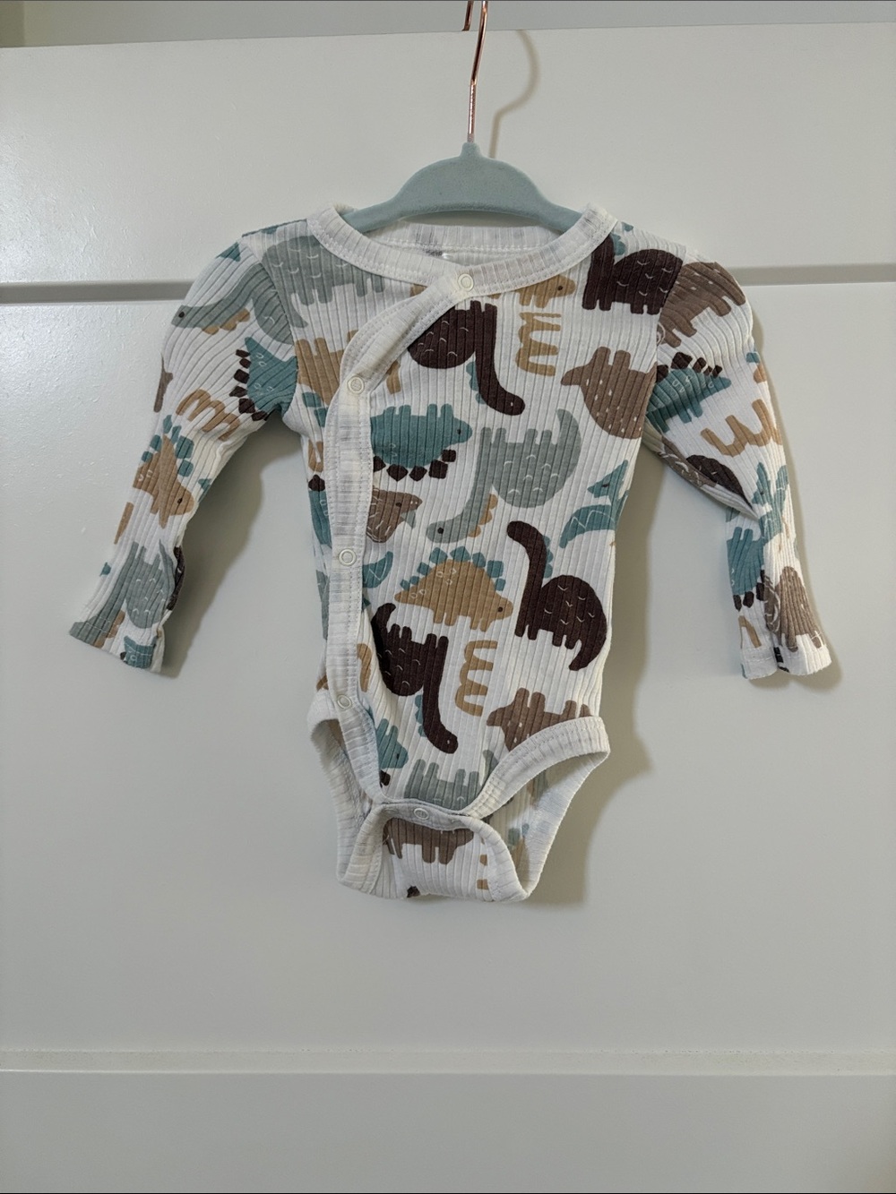 Dream Gro Classic Dino-Print Long Sleeve Baby One-Piece 3-6 Months